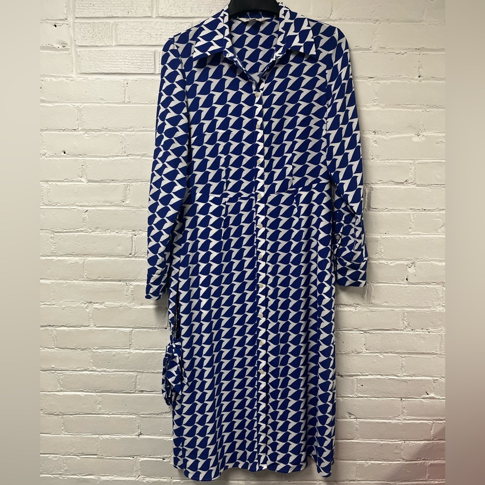 Boden Blue and White Long Sleeve Dress